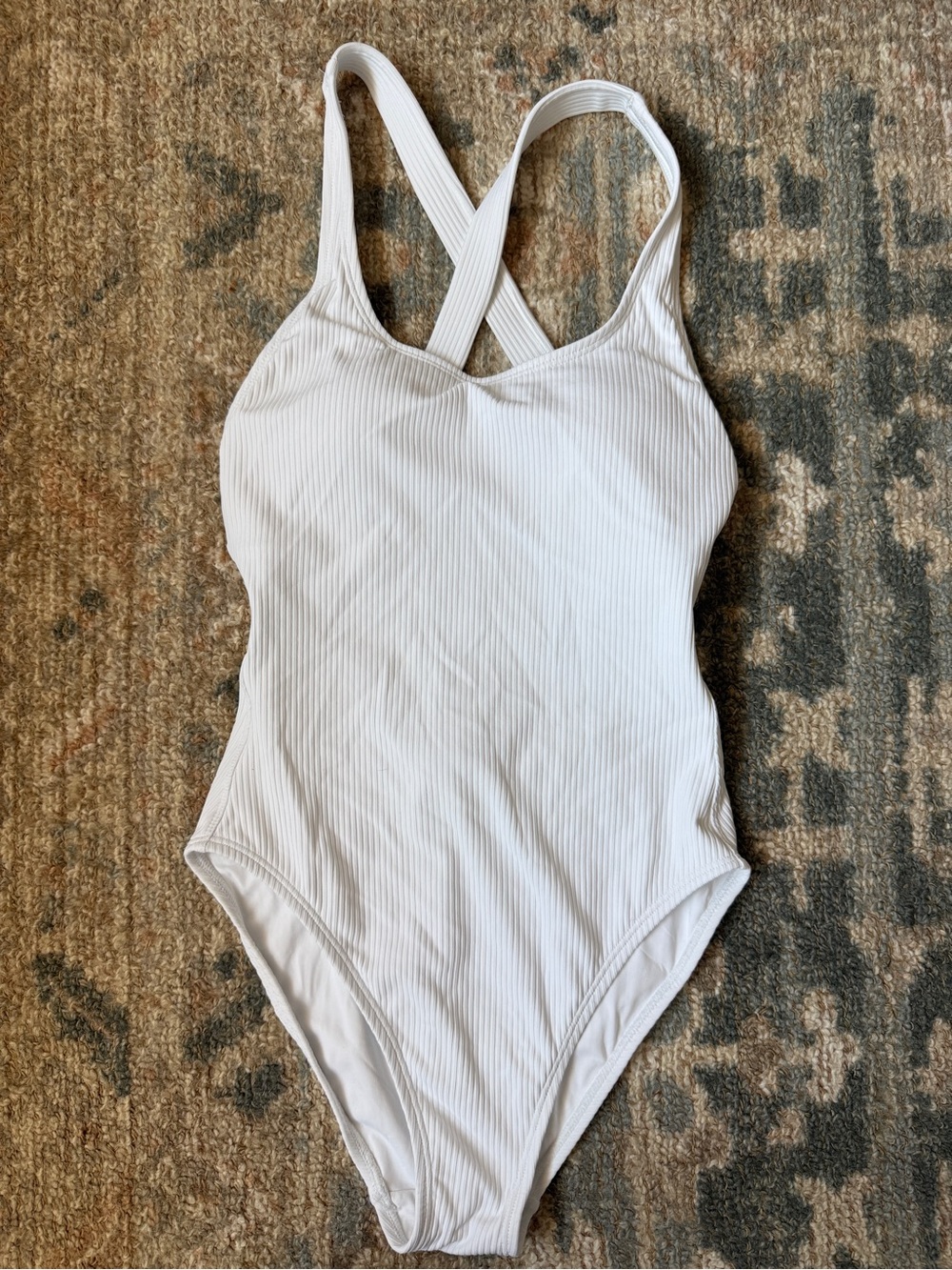 Andie Tulum White Ribbed One-Piece Swimsuit with Crisscross Straps